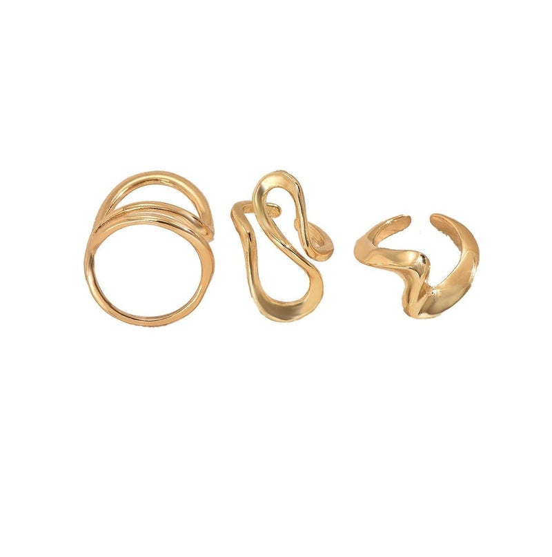 حقل 3 قطع من الخواتم النسائية مجموعة خواتم غير منتظمة الشكل للفتيات - الطراز الأوروبي والأمريكي - Image 1